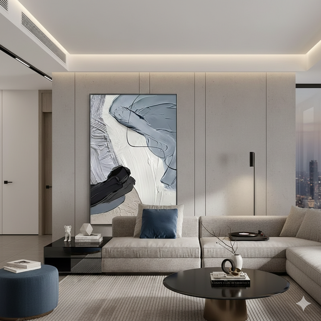 The Azure Flow | Premium 3D Textured Abstract Painting