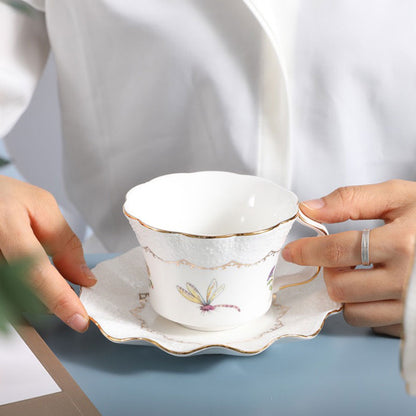 Vintage Floral Porcelain Tea Set with Gold Accents & Elegant Display Rack